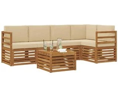 Sekcijos sofų komplektas su pagalve 6 pcs Natūralus ir bežinis