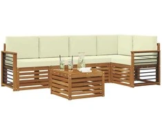 Lauko baldų komplektas Sekcijos sofų komplektas 6 pcs Natūralus ir grietinėlė