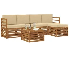 Lauko baldų komplektas Lauko sofos komplektas su pagalve 6 pcs Natūralus ir bežinis