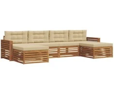Lauko baldų komplektas Sofų komplektai su pagalve 6 pcs Natūralus ir bežinis