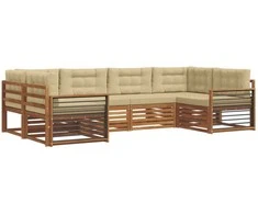 Lauko sofos komplektas su pagalve 6 pcs Natūralus ir bežinis