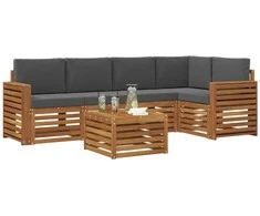 Lauko baldų komplektas Sekcijos sofų komplektas 6 pcs Natūralus ir antracitas