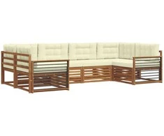 Lauko baldų komplektas Lauko sofos komplektas su pagalve 6 pcs Natūralus ir grietinėlė