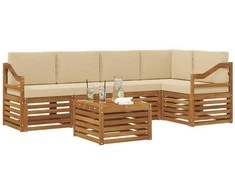 Lauko baldų komplektas Sekcijos sofų komplektas su pagalve 6 pcs Natūralus ir bežinis