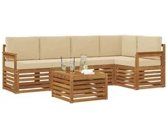 Sekcijos sofų komplektas su pagalve 6 pcs Natūralus ir bežinis