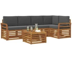 Lauko baldų komplektas Sekcijos sofų komplektas 6 pcs Natūralus ir antracitas