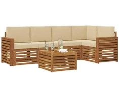 Lauko baldų komplektas Sekcijos sofų komplektas su pagalve 6 pcs Natūralus ir bežinis