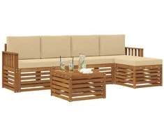 Lauko baldų komplektas Lauko sofos komplektas su pagalve 6 pcs Natūralus ir bežinis
