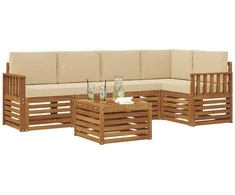 Lauko baldų komplektas Sekcijos sofų komplektas su pagalve 6 pcs Natūralus ir bežinis