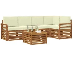 Lauko baldų komplektas Sekcijos sofų komplektas 6 pcs Natūralus ir grietinėlė