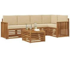 Lauko baldų komplektas Sekcijos sofų komplektas su pagalve 6 pcs Natūralus ir bežinis