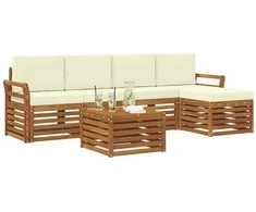 Lauko baldų komplektas Lauko sofos komplektas su pagalve 6 pcs Natūralus ir grietinėlė