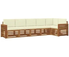 Lauko baldų komplektas Sekcijos sofų komplektas 6 pcs Natūralus ir grietinėlė