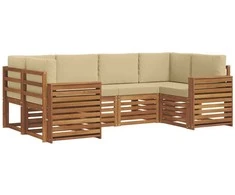 Sekcijos sofų komplektas su pagalve 6 pcs Natūralus ir bežinis
