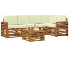 Lauko baldų komplektas Sekcijos sofų komplektas 6 pcs Natūralus ir grietinėlė