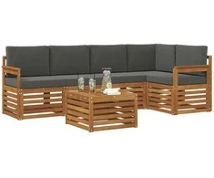 Lauko baldų komplektas Sekcijos sofų komplektas 6 pcs Natūralus ir antracitas