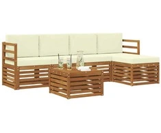 Lauko baldų komplektas Lauko sofos komplektas su pagalve 6 pcs Natūralus ir grietinėlė