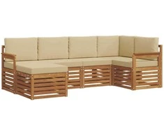 Sekcijos sofų komplektas su pagalve 6 pcs Natūralus ir bežinis