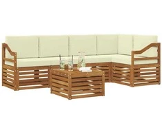 Lauko baldų komplektas Sekcijos sofų komplektas 6 pcs Natūralus ir grietinėlė