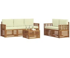 Sofų komplektai su pagalve 6 pcs Natūralus ir grietinėlė