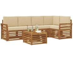 Sekcijos sofų komplektas su pagalve 6 pcs Natūralus ir bežinis