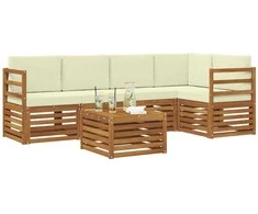 Lauko baldų komplektas Sekcijos sofų komplektas 6 pcs Natūralus ir grietinėlė