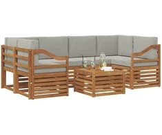 Lauko sofos komplektas 7 pcs Natūrali ir šviesiai pilka