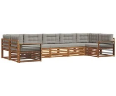 Lauko baldų komplektas Lauko sofos komplektas 7 pcs Natūrali ir šviesiai pilka