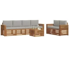 Lauko sofos komplektas 7 pcs Natūrali ir šviesiai pilka