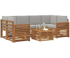 Lauko sofos komplektas 7 pcs Natūrali ir šviesiai pilka