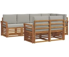 Sekcijos sofų komplektas 7 pcs Natūrali ir šviesiai pilka