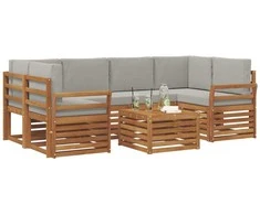Lauko sofos komplektas 7 pcs Natūrali ir šviesiai pilka