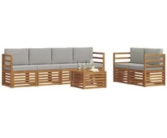 Lauko sofos komplektas 7 pcs Natūrali ir šviesiai pilka