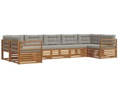 Lauko sofos komplektas 7 pcs Natūrali ir šviesiai pilka