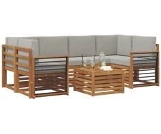 Lauko sofos komplektas 7 pcs Natūrali ir šviesiai pilka