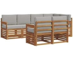 Lauko baldų komplektas Sekcijos sofų komplektas 7 pcs Natūrali ir šviesiai pilka