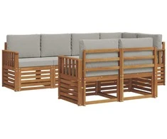 Lauko baldų komplektas Sekcijos sofų komplektas 7 pcs Natūrali ir šviesiai pilka