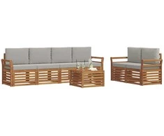 Lauko sofos komplektas 7 pcs Natūrali ir šviesiai pilka