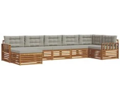 Lauko sofos komplektas 7 pcs Natūrali ir šviesiai pilka