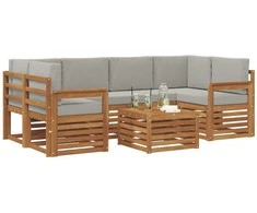 Lauko sofos komplektas 7 pcs Natūrali ir šviesiai pilka