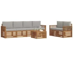 Lauko sofos komplektas 7 pcs Natūrali ir šviesiai pilka