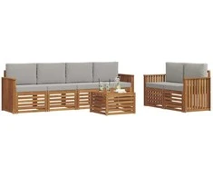 Lauko sofos komplektas 7 pcs Natūrali ir šviesiai pilka