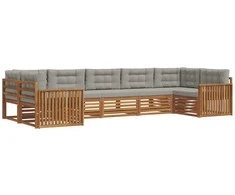 Lauko sofos komplektas 7 pcs Natūrali ir šviesiai pilka