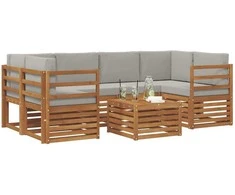 Lauko sofos komplektas 7 pcs Natūrali ir šviesiai pilka