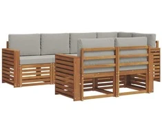Lauko baldų komplektas Sekcijos sofų komplektas 7 pcs Natūrali ir šviesiai pilka