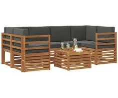 Lauko sofos komplektas su pagalve 7 pcs Natūralus ir antracitas