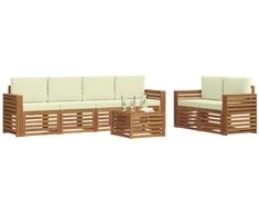 Lauko baldų komplektas Lauko sofos komplektas su pagalve 7 pcs Natūralus ir grietinėlė