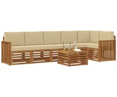 Sekcijos sofų komplektas su pagalve 7 pcs Natūralus ir bežinis