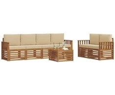 Lauko sofos komplektas su pagalve 7 pcs Natūralus ir bežinis