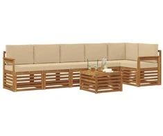 Lauko baldų komplektas Sekcijos sofų komplektas su pagalve 7 pcs Natūralus ir bežinis